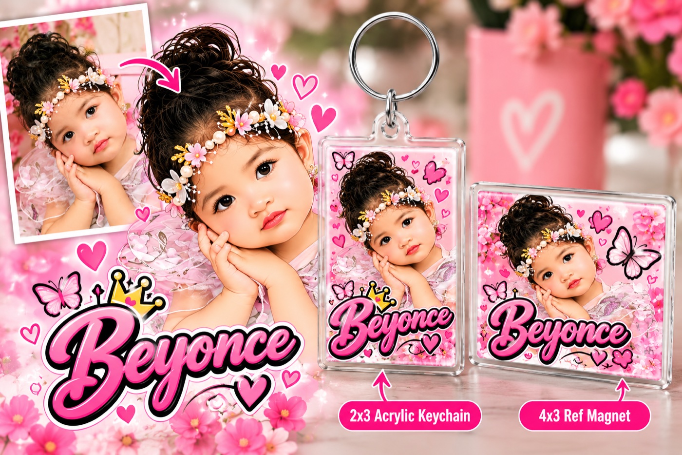 A keepsake to treasure — 2 × 3 in Keychain & 4 × 3 in Ref Magnet