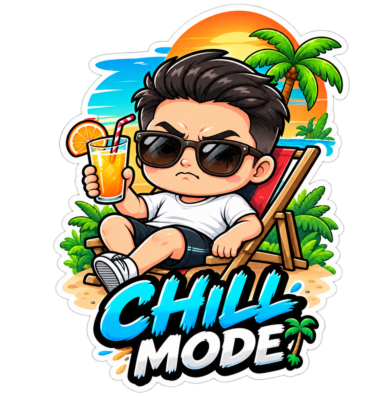 CHILL MODE beach character die-cut magnet